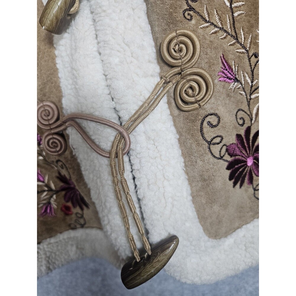 Vintage 90's St John's Bay Sherpa Coat XL Phoebe Buffay Embroidered Suede Jacket - Picture 12 of 16